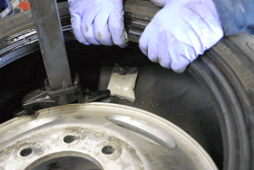 Properly placed bag of beads inside tire
